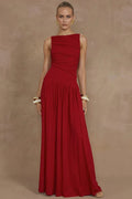 Elegant Sleeveless Boat Neck Maxi Dress