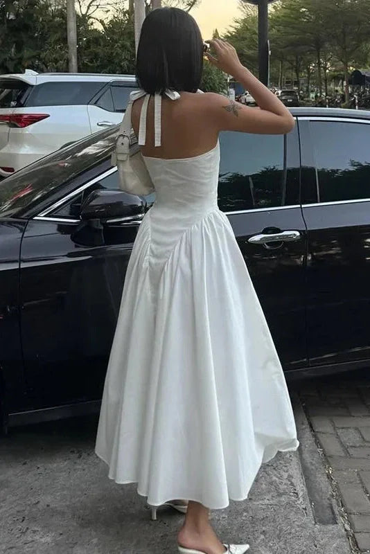 Deep V Neck High Waist Backless Midi Dress