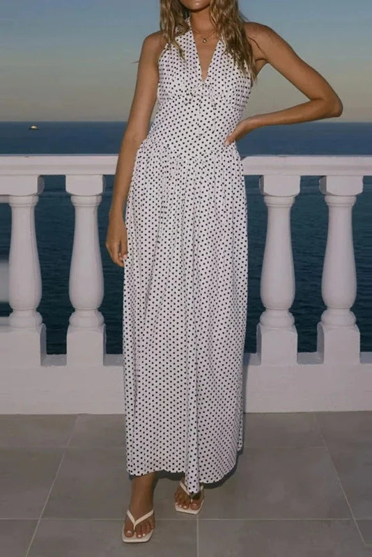 Polka Dot Sleeveless Backless Maxi Dress