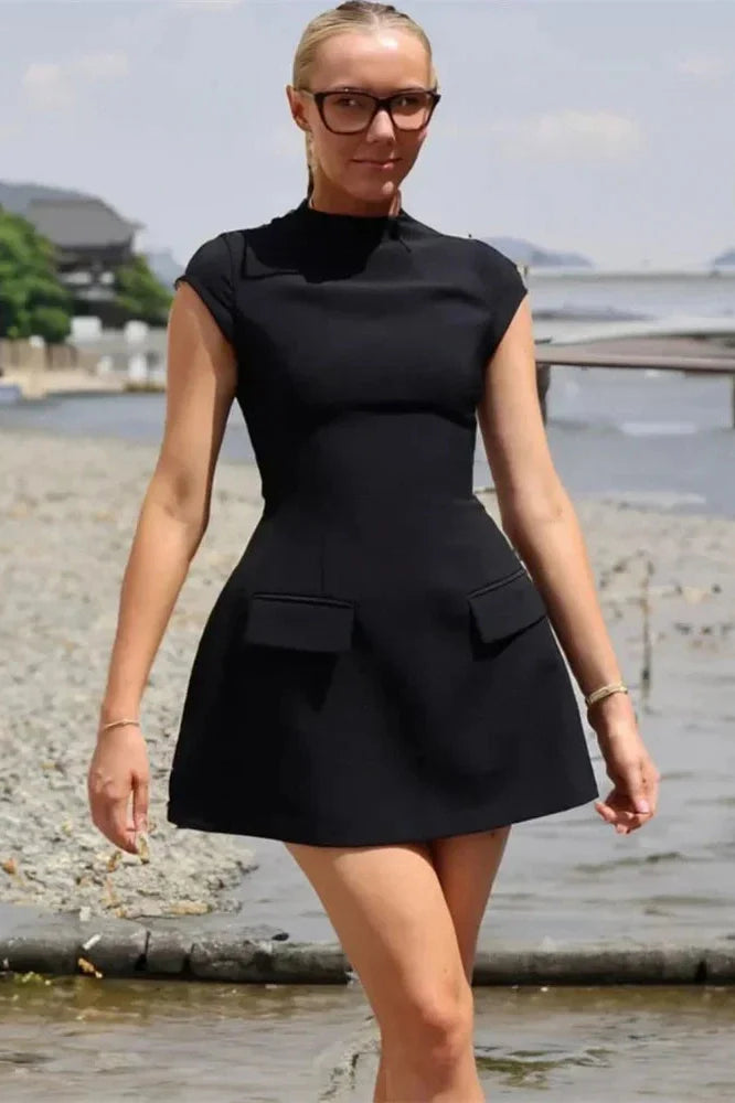 Sleeveless High Waist Patchwork Mini Dress