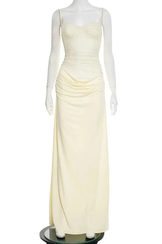 Spaghetti Strap Backless Patchwork Sleeveless Bodycon Maxi Dress