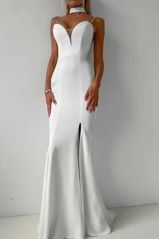 Hollow Out V-Neck Pleated High Waist Slim Maxi Dress
