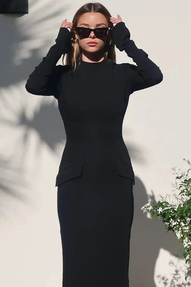 Elegant Turtleneck Long Sleeve Maxi Dress
