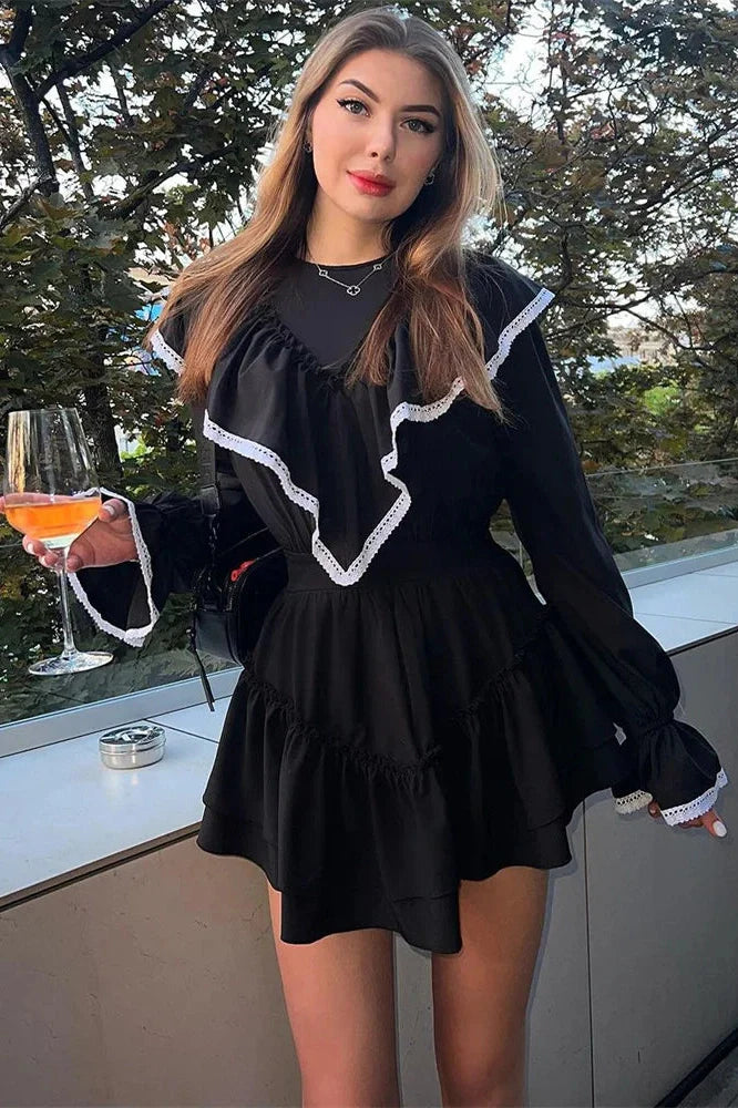 Patchwork Slim Long Sleeve Mini Dress