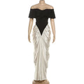 Pleated Off Shoulder Split Bodycon Maxi Dress