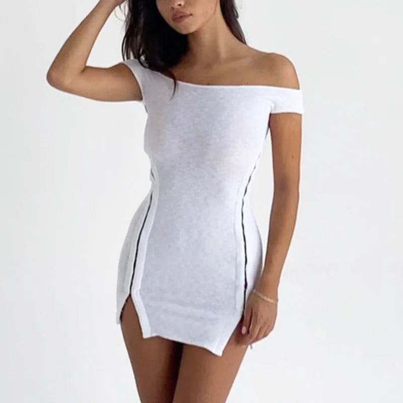 Off Shoulder Button Patchwork Backless Mini Dress