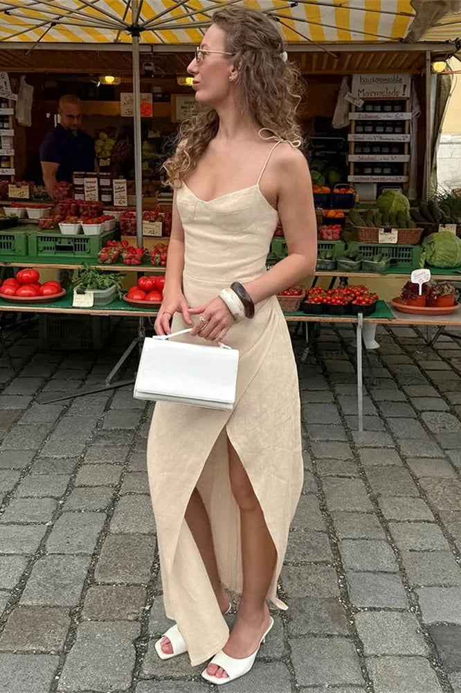 Lace-Up Split Backless Maxi Dress