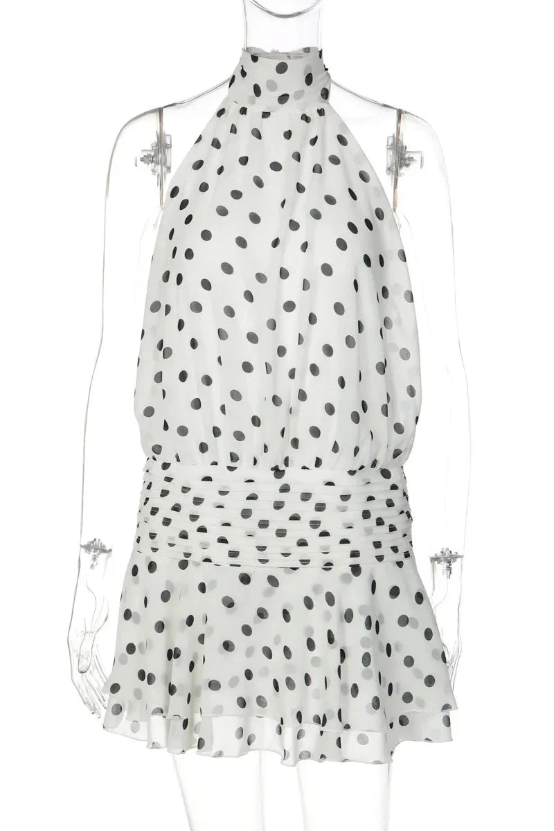 Polka Dot Print Tie Backless A-Line Slim Mini Dress