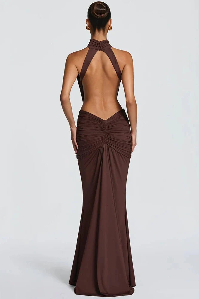 Turtleneck Backless Off-Shoulder Sleeveless Bodycon Maxi Dress