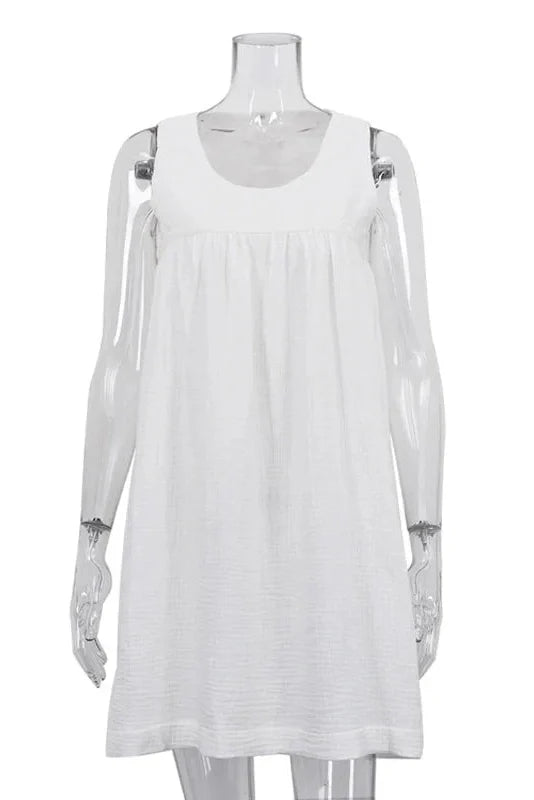 Sleeveless High Waist Pleated Patchwork Mini Dress