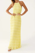 Backless Lace-up Sleeveless Pleated Maxi Dress
