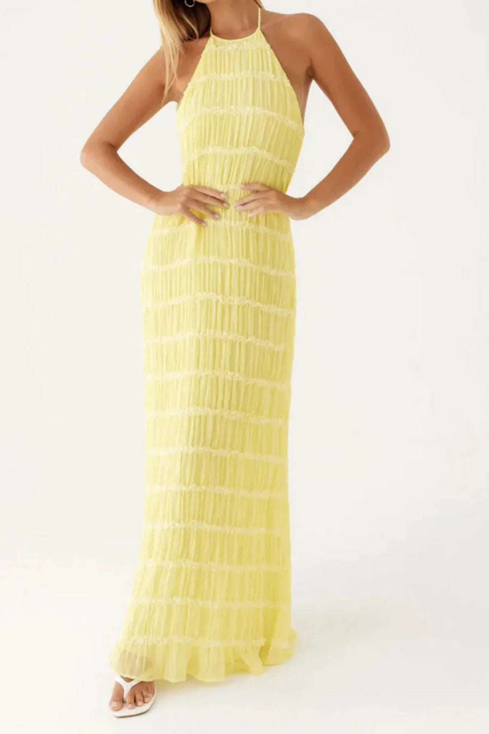 Backless Lace-up Sleeveless Pleated Maxi Dress