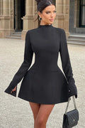 Long Sleeve O-Neck High Waist Backless A-line Mini Dress