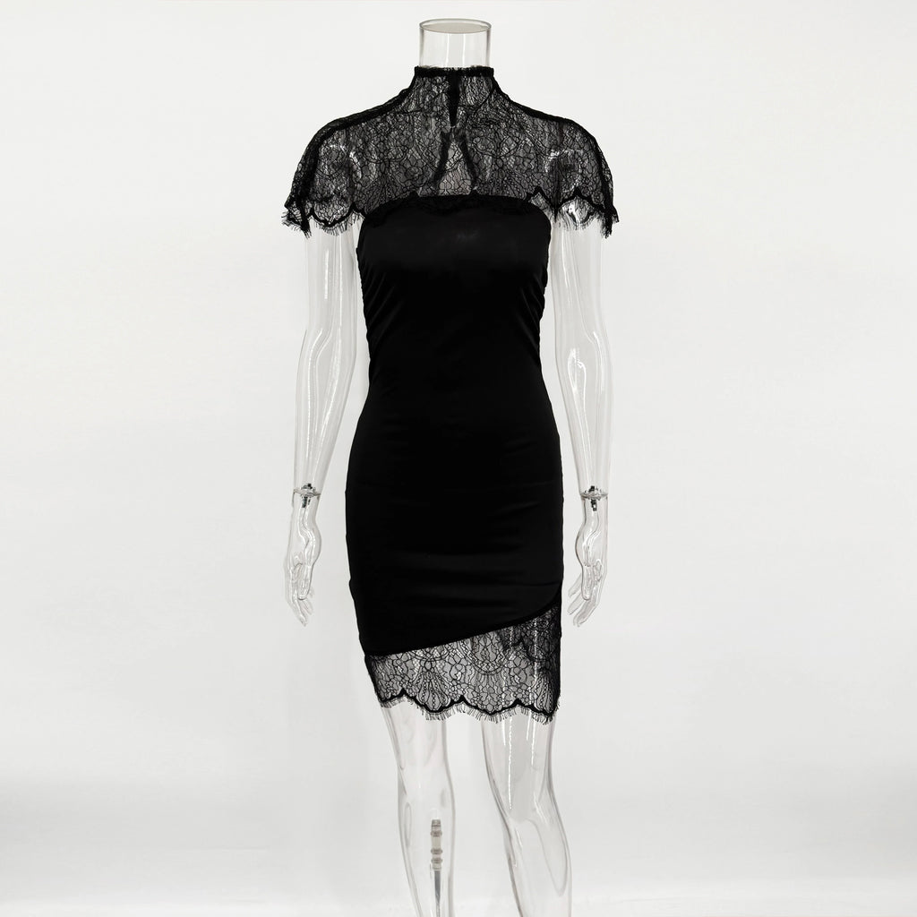 Lace Patchwork Hollow Out See Through Strapless Mini Dress