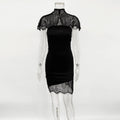 Lace Patchwork Hollow Out See Through Strapless Mini Dress