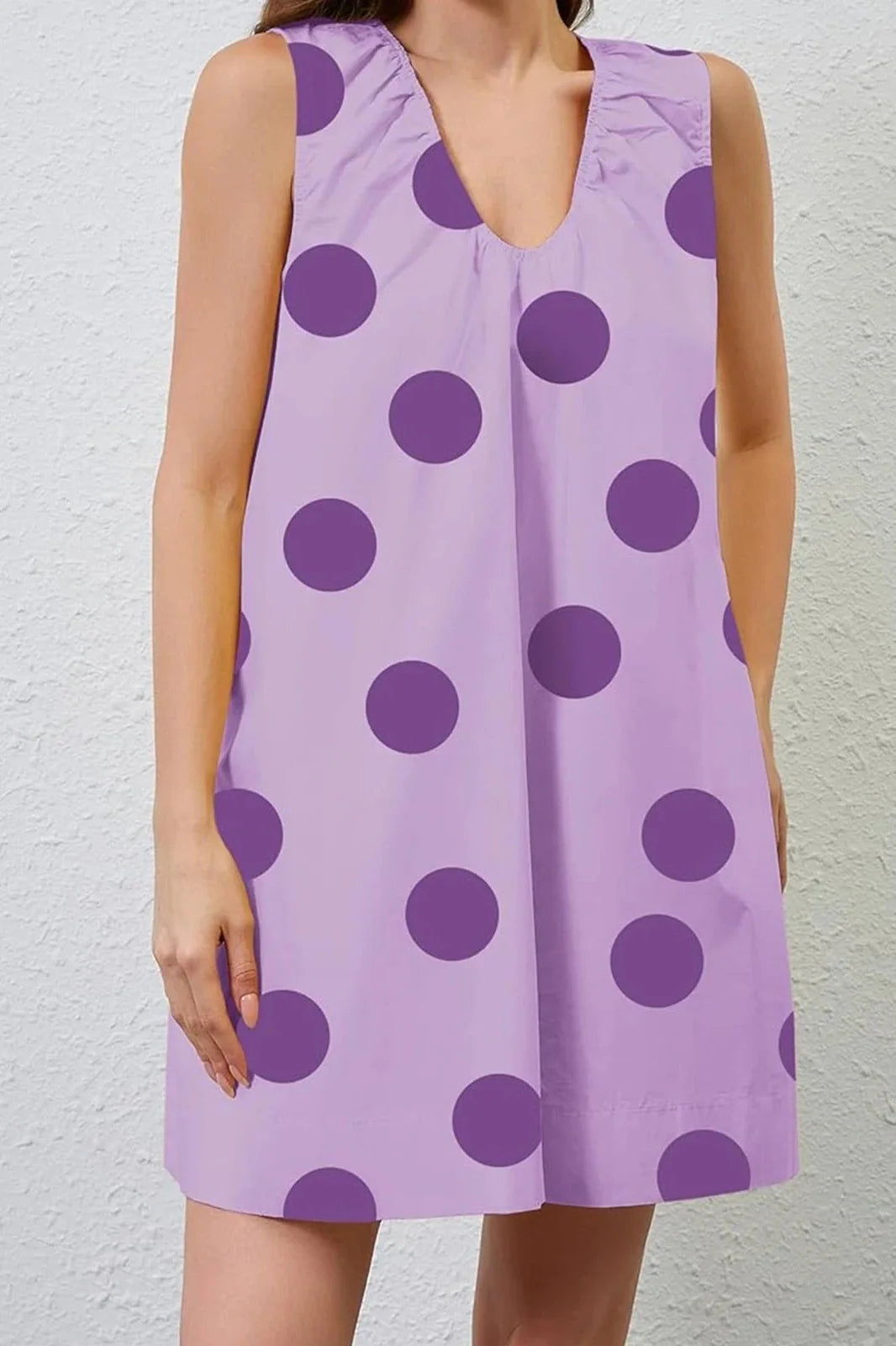 Printed V Neck Sleeveless Loose Fit Mini Dress