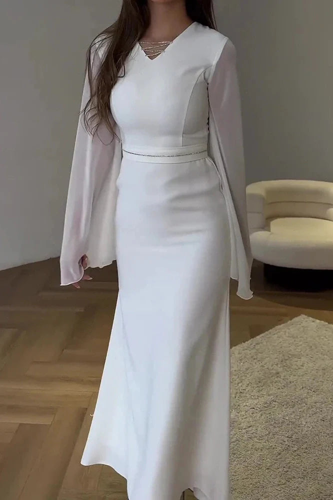 Hollow Out V-Neck Flare Sleeve Maxi Dress