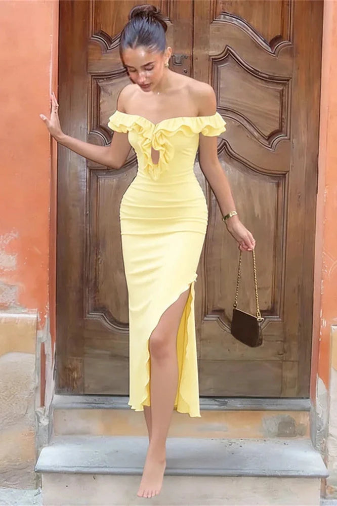 Hollow Out Backless High Waist Midi Dress