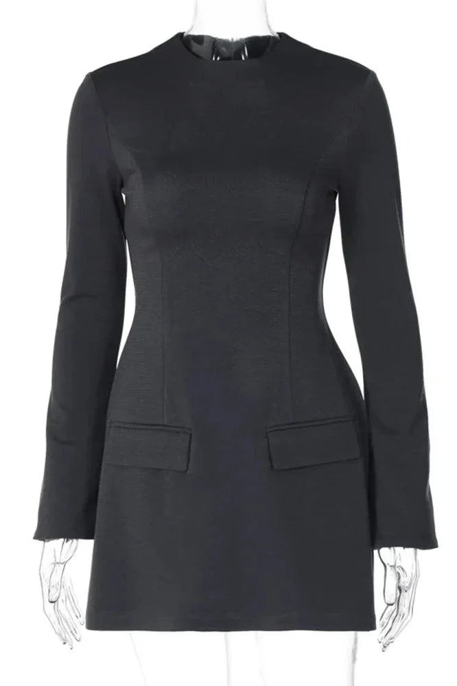 Elegant Long Sleeve Slim A-Line High Waist Mini Dress