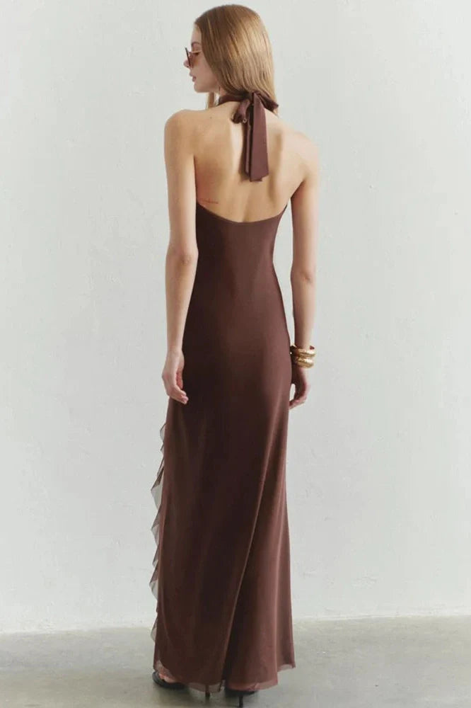 Off-Shoulder V Neck Sleeveless Backless Bodycon Maxi Dress