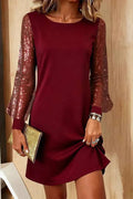 Long Sleeve O-Neck High Waist A-Line Mini Dress
