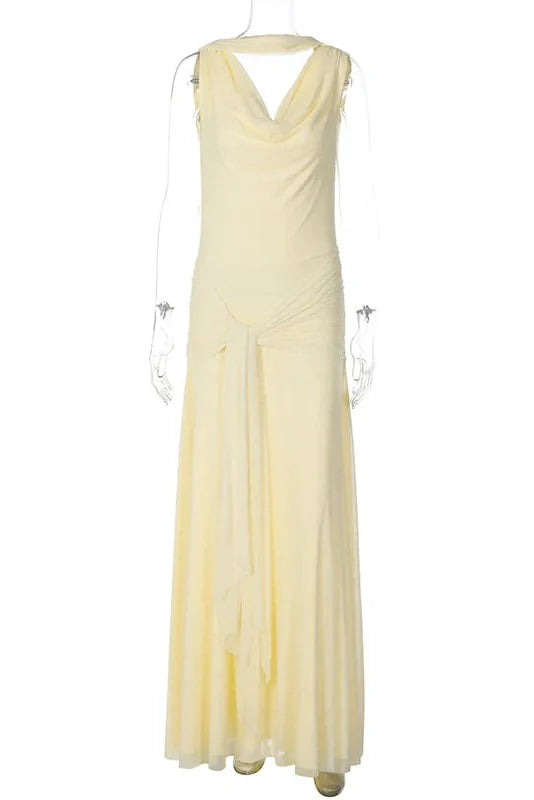 Elegant Backless Slim V-Neck Irregular Maxi Dress