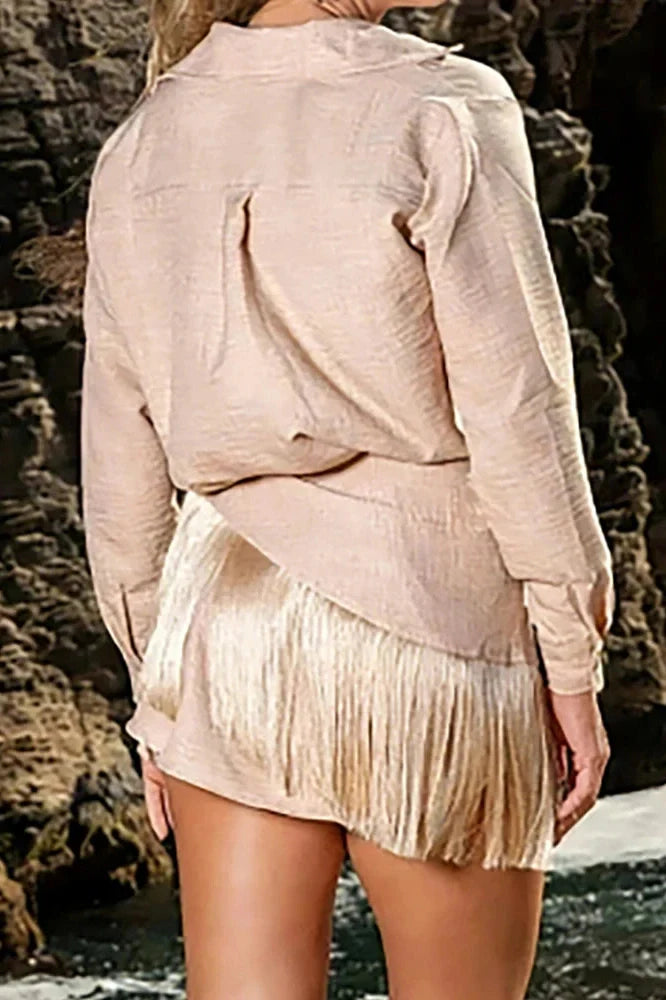 Elegant Single Breasted Long Sleeve Mini Dress