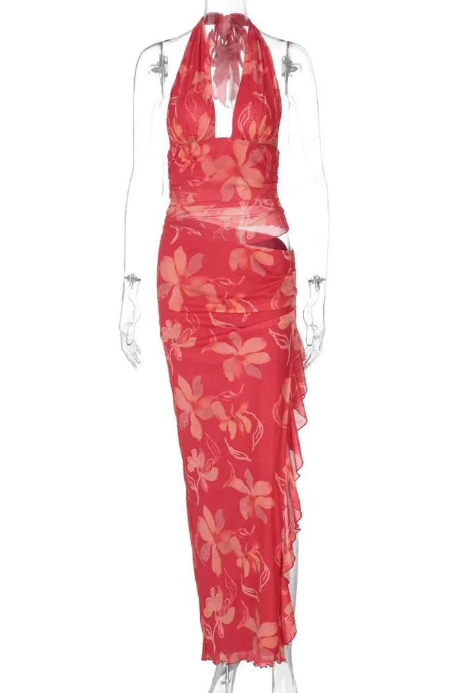 Deep V Neck Sleeveless Backless Bodycon Maxi Dress
