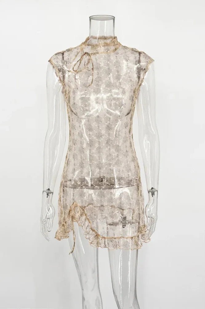 Lace Hollow Out Printed Patchwork Bodycon Mini Dress