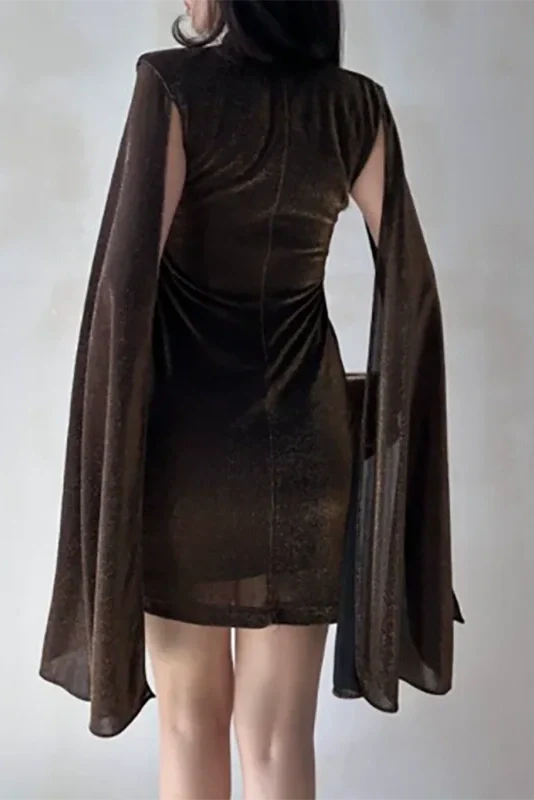 Elegant High Waist O-Neck Sleeves Mini Dress
