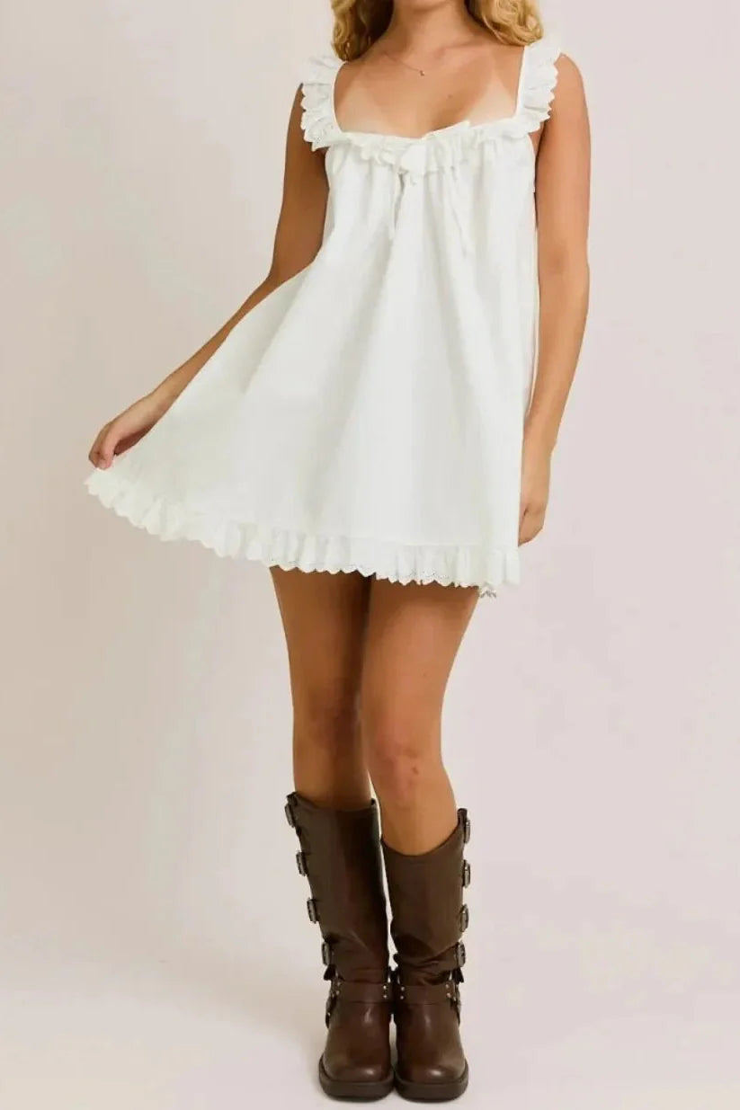 Backless Lace-Up Loose Pleated Sleeveless Mini Dress