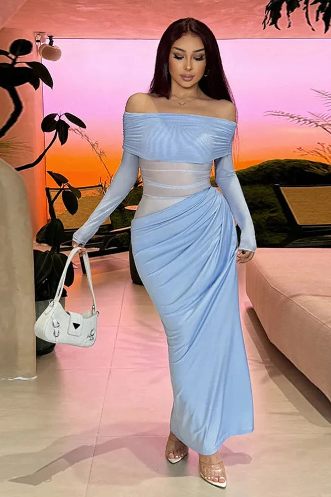 Off-shoulder Strapless Long Sleeve See Through Maxi Dress