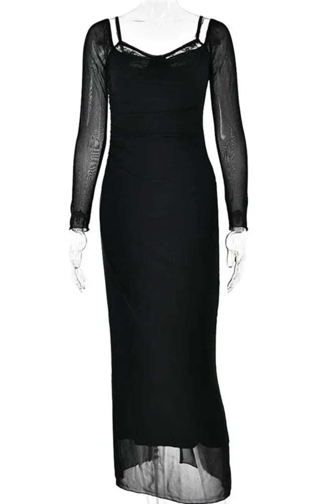 Elegant Long Sleeve Strapless Backless Bodycon Maxi Dress