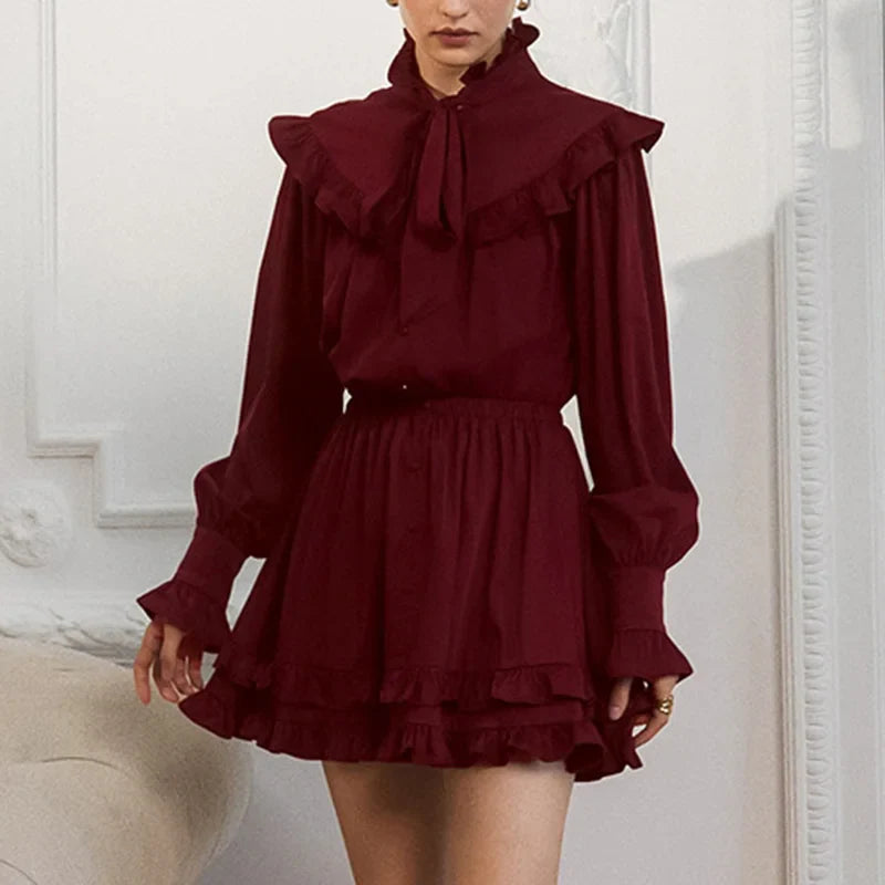 Lace Up Button Patchwork Elegant Mini Dress