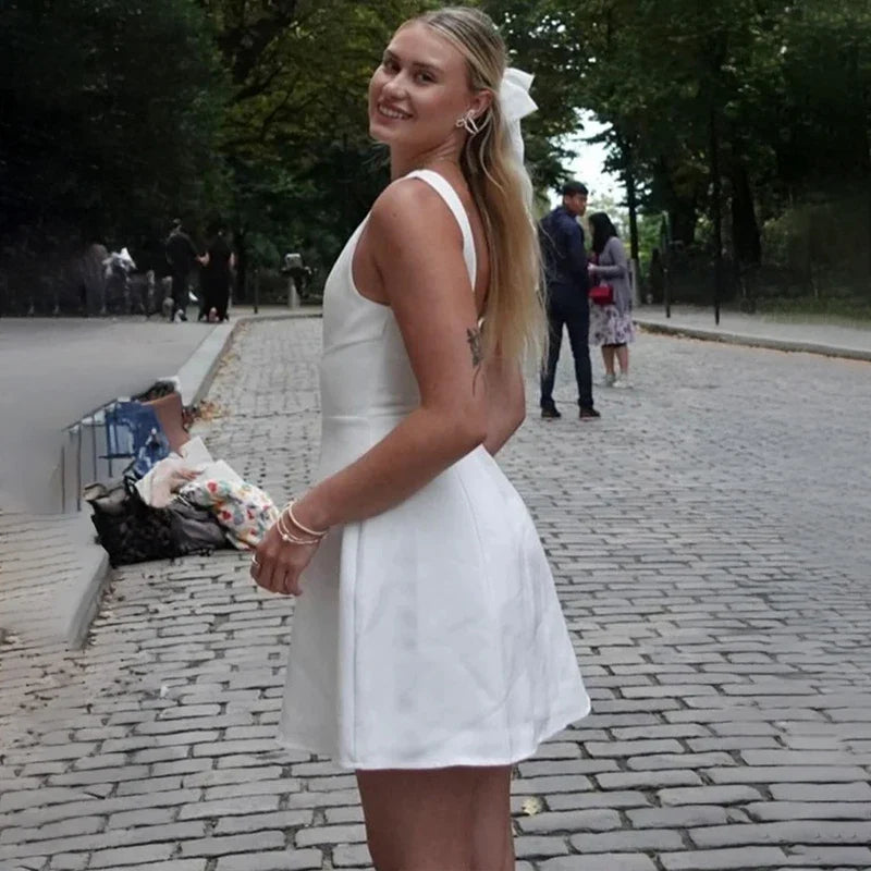 Elegant Sleeveless Backless High Waist Mini Dress