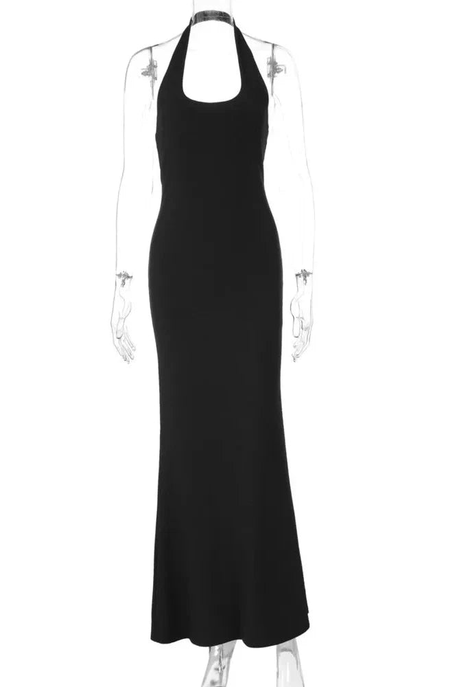 Backless U Neck Sleeveless High Waist Maxi Dress