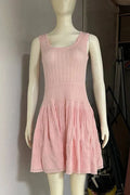 Hollow-Out Slim Knitted Sleeveless A-Line High Waist Mini Dress