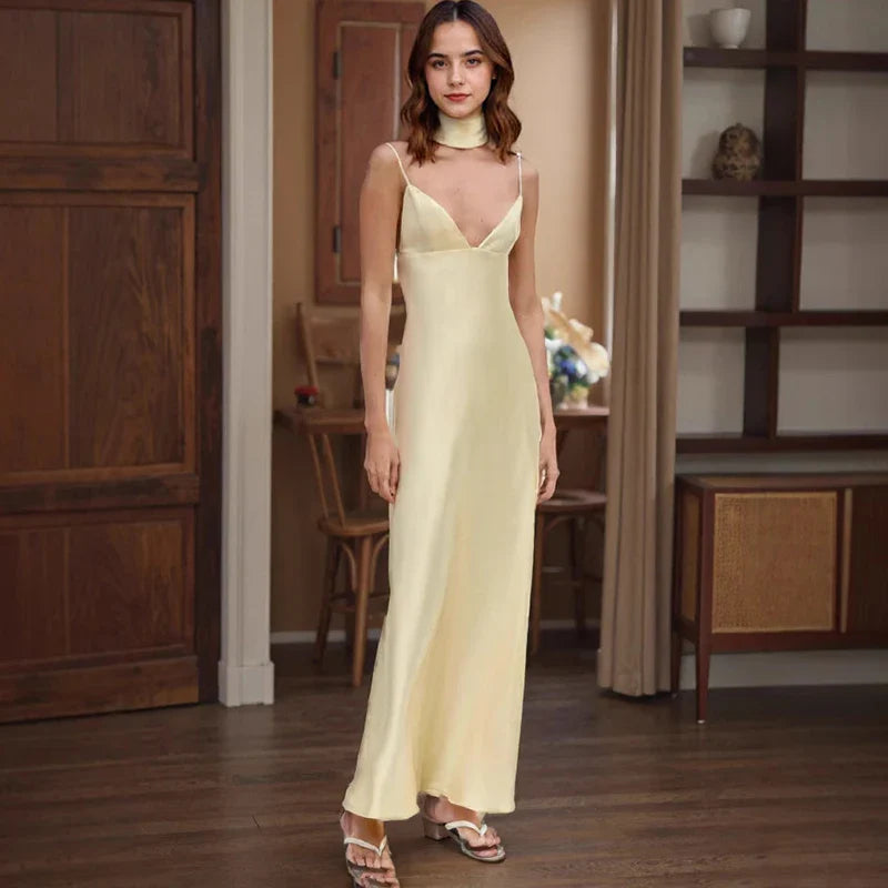 V-Neck Sleeveless Backless Slim Maxi Dress