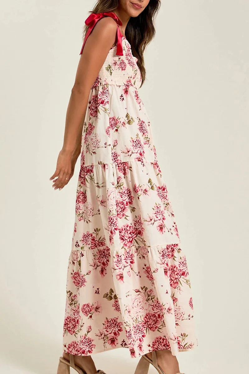 Sleeveless Backless Tie-Up Printed Maxi Dress