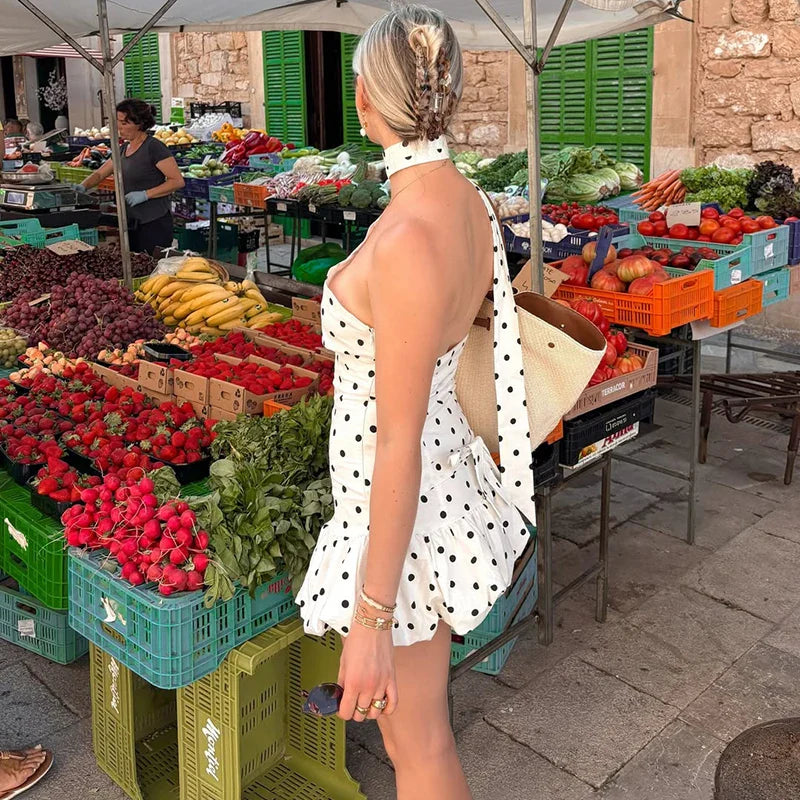 One Shoulder Backless Lace-Up Slim Mini Dress