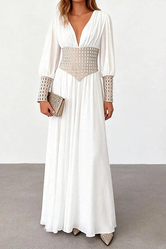 Long Sleeve Slim V-Neck High Waist Maxi Dress