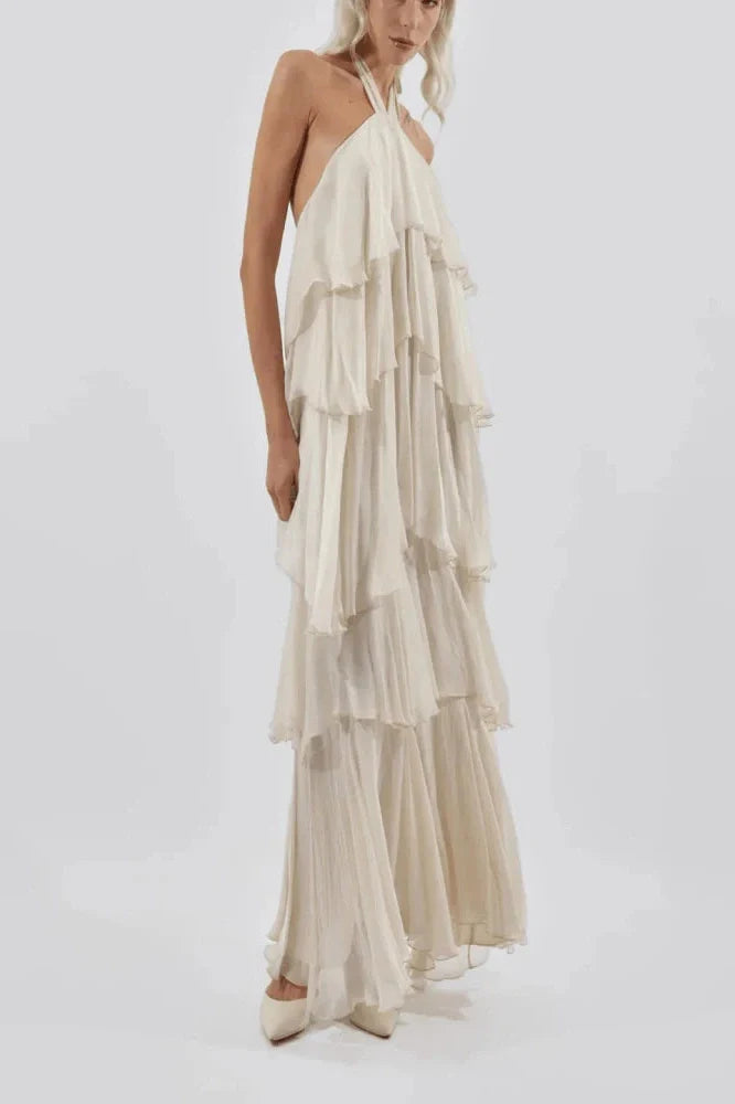 Off Shoulder Sleeveless Loose A-Line High Waist Maxi Dress