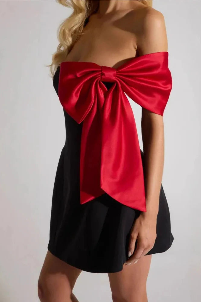 Off-Shoulder Bow Sleeve Strapless Backless Mini Dress