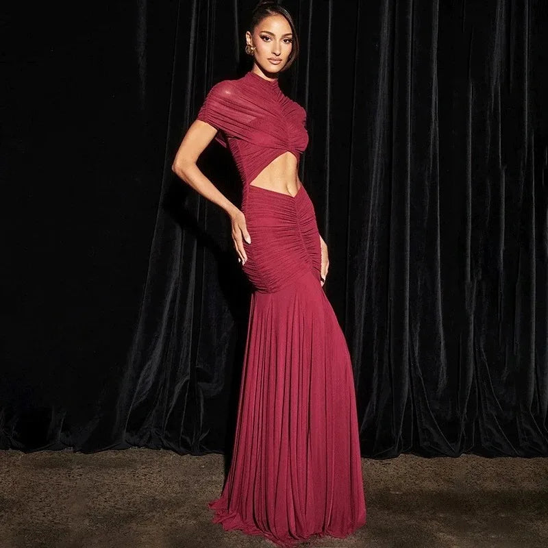 Elegant Hollow Out Patchwork See Through Maxi Dress