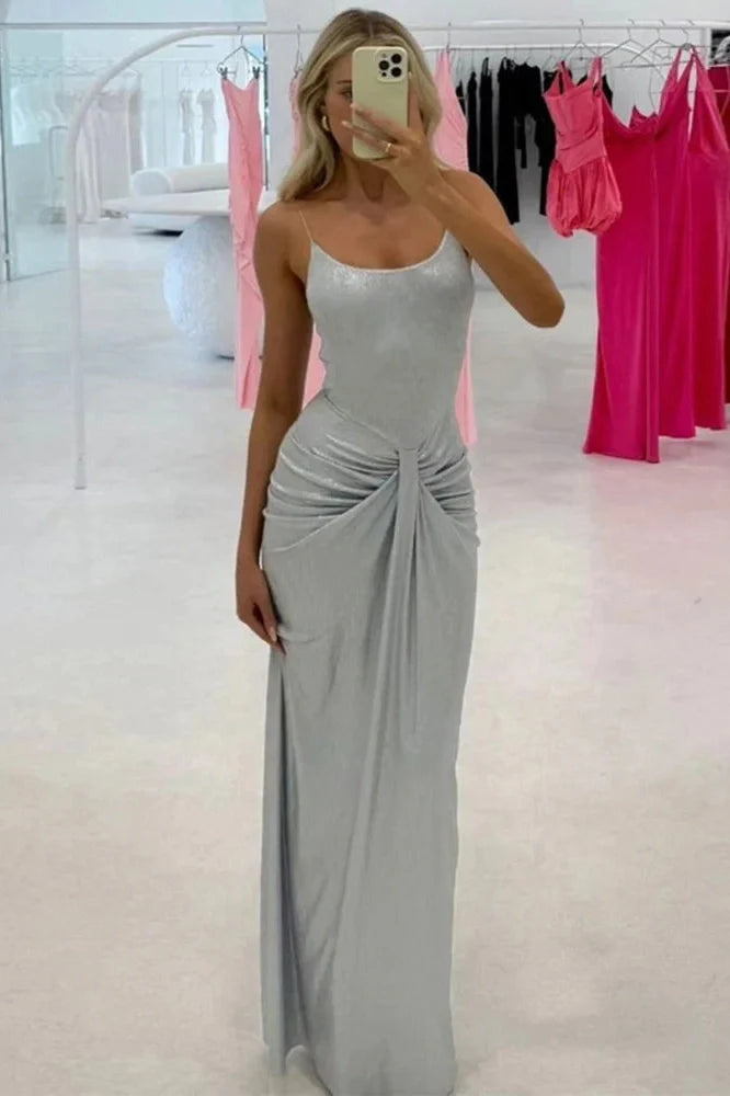 Spaghetti Strap Sparkle Sleeveless Backless Maxi Dress