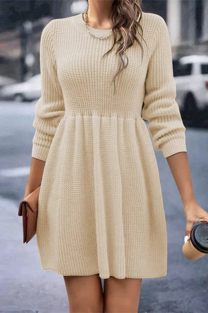 Hollow Out Pleated Slim Long Sleeve High Waist Mini Dress