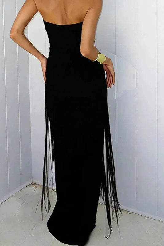Hollow Out Off Shoulder Fit Sleeveless High Waist Maxi Dress