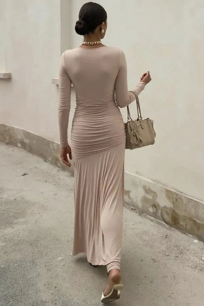 Long Sleeve O Neck High Waist Bodycon Maxi Dress