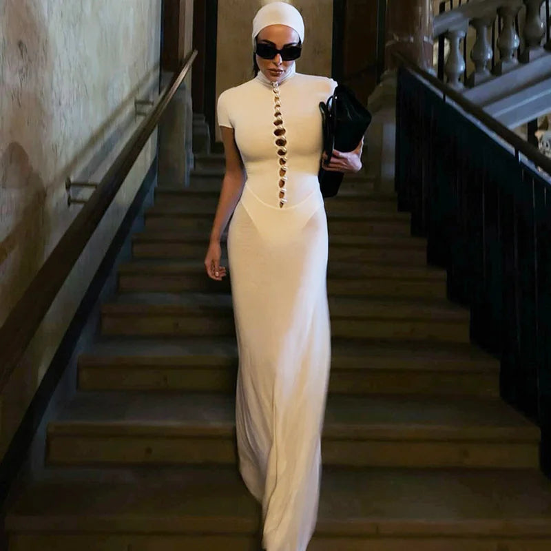 Hollow Out See Through Patchwork Maxi Dress