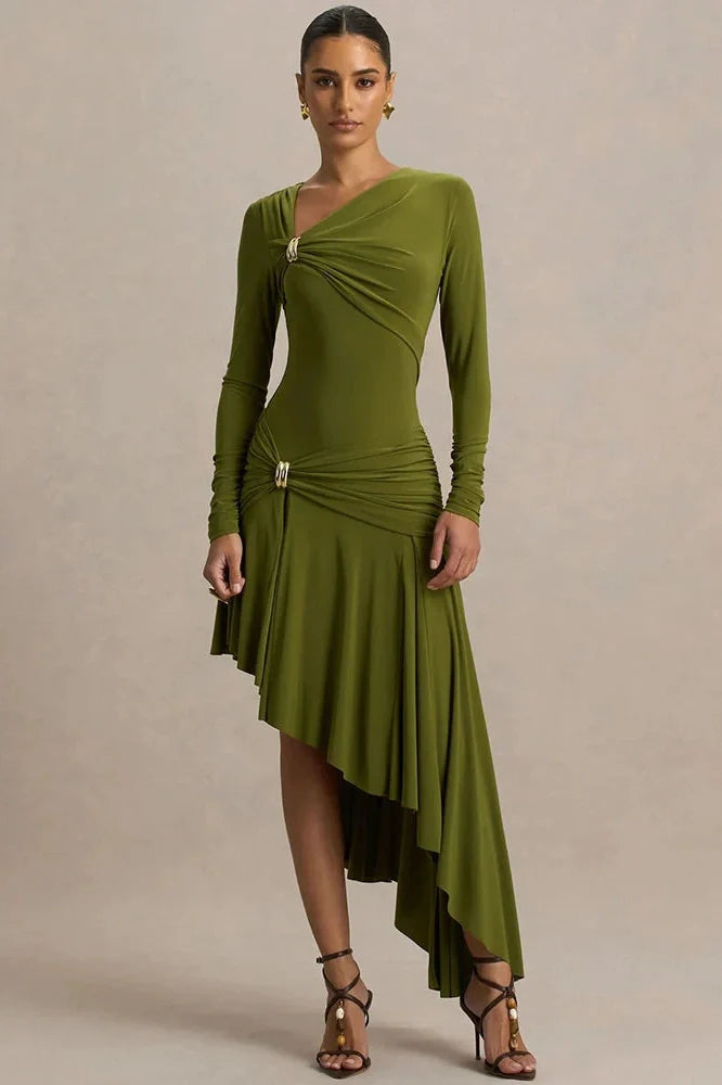 Long Sleeve Split Irregular Maxi Dress